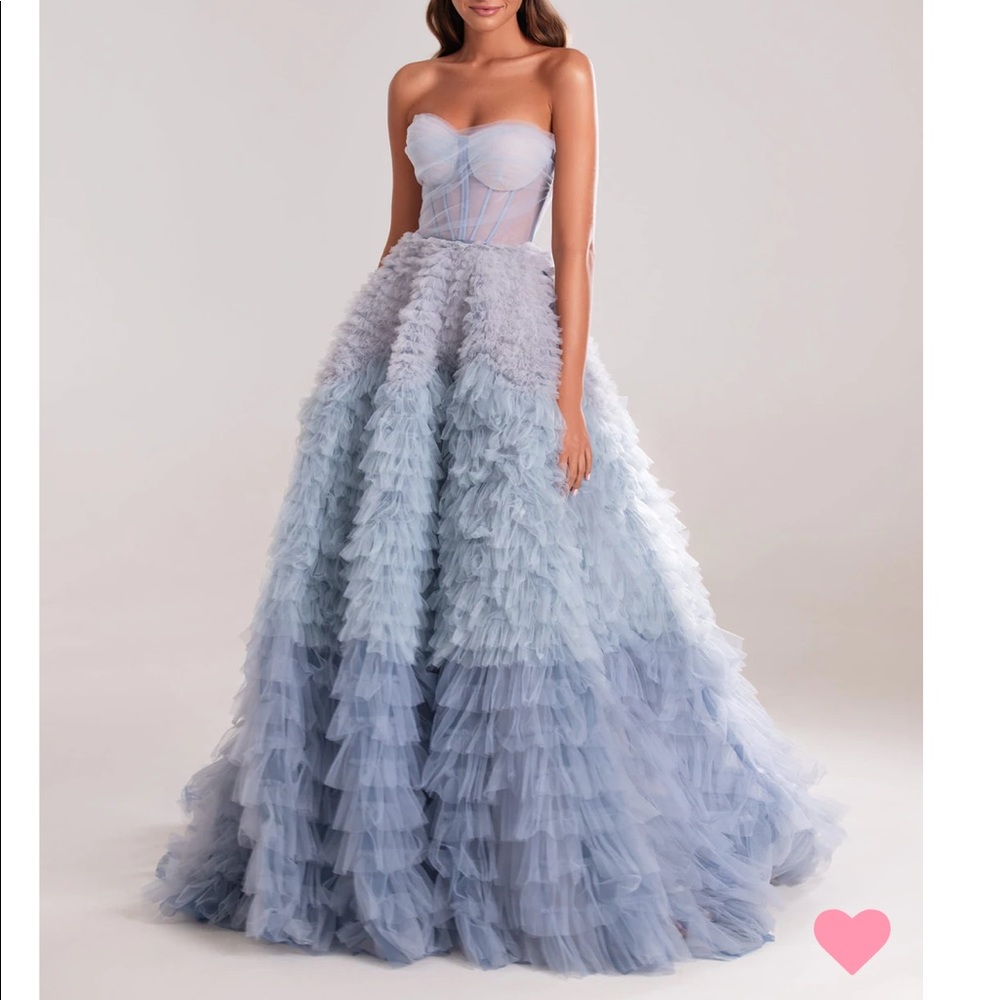 Milla Nova blue strapless frill-layered Dress